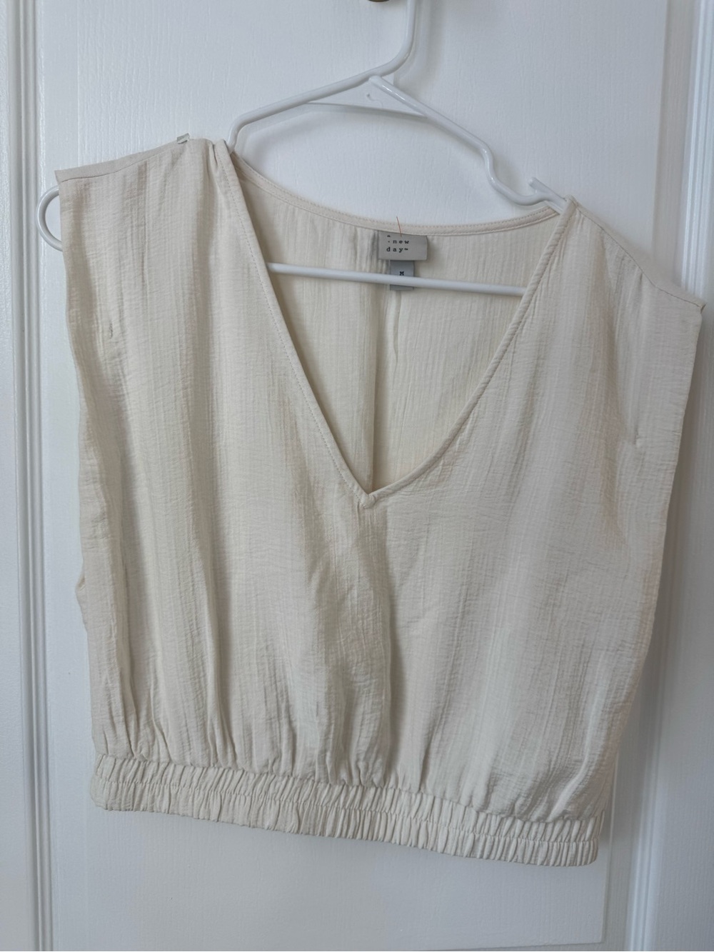 a new day Cream V-Neck Sleeveless Cotton-Blend Cropped Tank